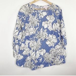 Isabel Maternity Blue White Floral Print Tie Sleeve Top Women's Size Small S